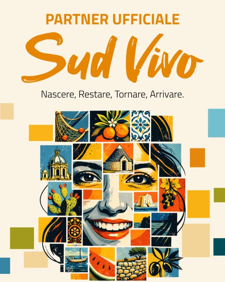 Locandina Partner ufficiale Sud Vivo — Nascere, Restare, Tornare, Arrivare